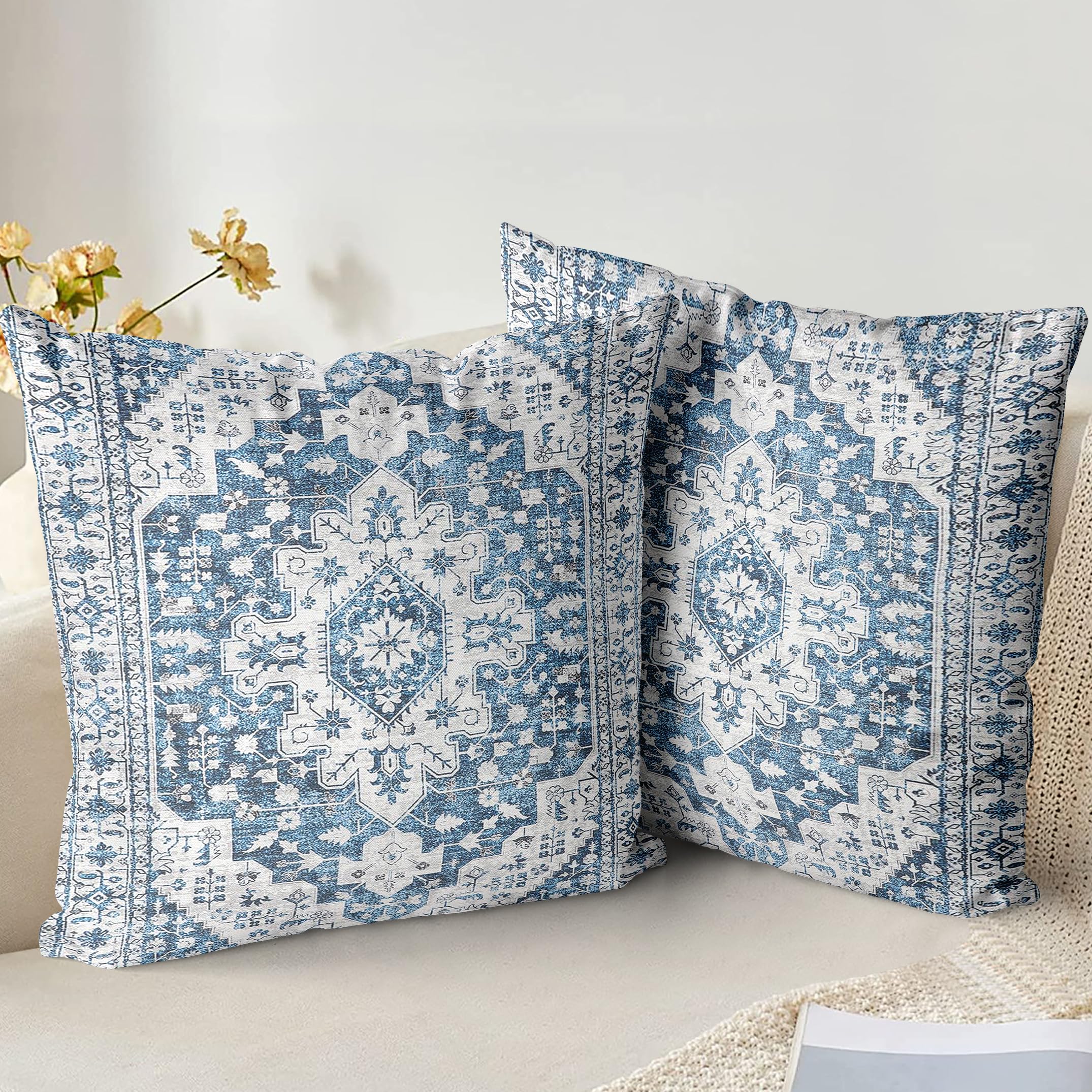 XPHZZL Cushion Covers 60cm x 60cm Set of 2 Soft Decorative Square Throw Pillow Case Boho Pillowcases for Sofa Bedroom Outdoor Home Office Car Decor with Invisible Zipper 24 x 24 Inch- Blue/Multi