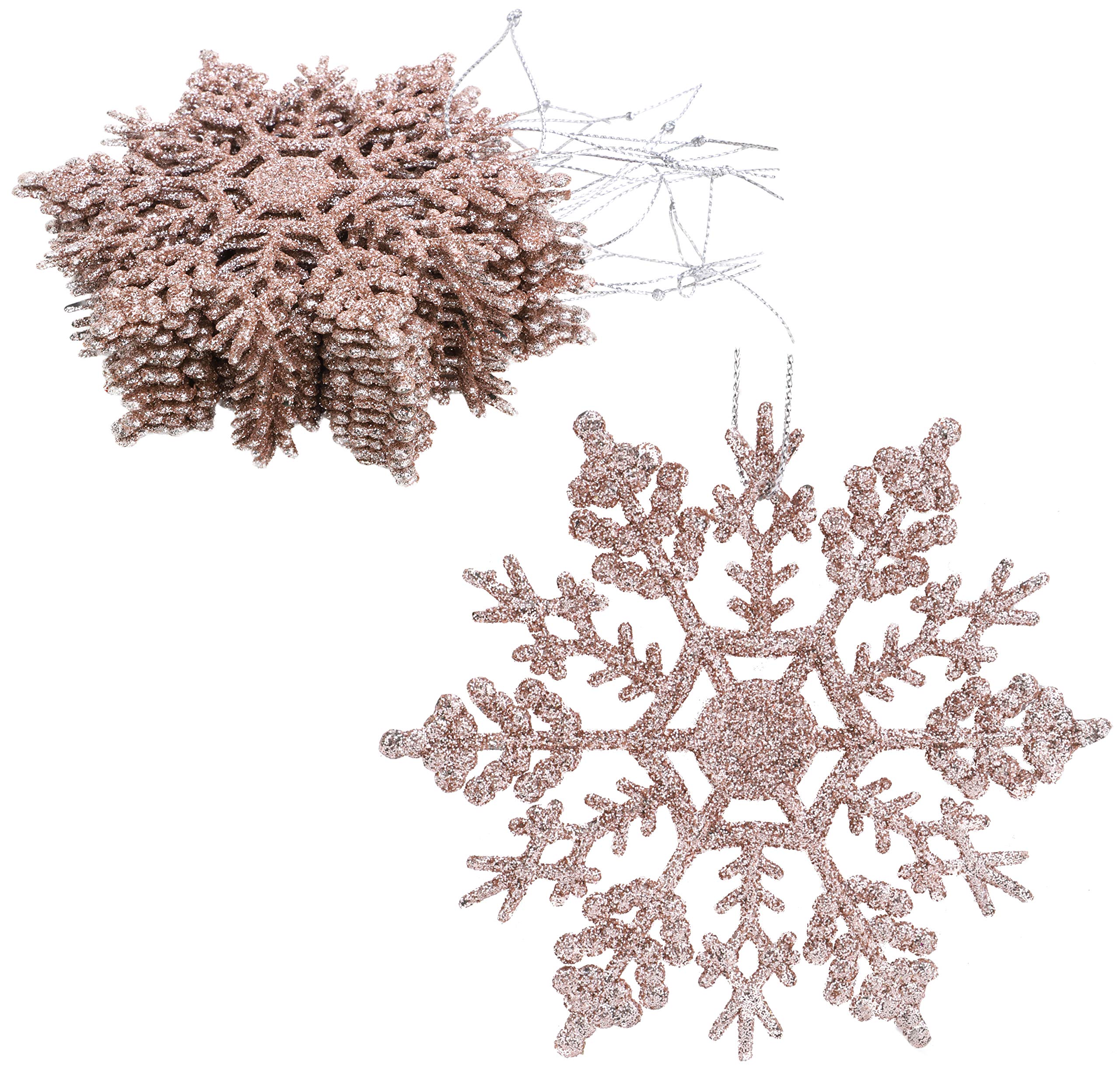 Christmas Concepts® Pack of 12-10cm Glitter Snowflake Hanging Decorations - Christmas Decorations (Rose Gold)