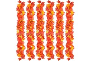 FAIROOTH 6 Pcs Fall Maple Leaf Garland 5.8ft Hanging Vines Garland Artificial Maple Leaves Garland Fall Autumn Foliage Garland for Thanksgiving Halloween Christmas Indoor Outdoor Home Wedding Fireplace Decor