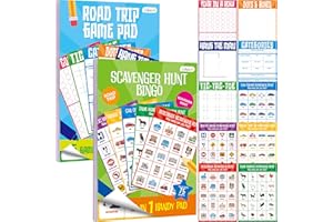 Gethelud 2 Pack Road Trip Game Pads, 10 Games (Categories, Dot & Boxes, Tic-tac-Toe, Scavenger Hunt Bingo), Pen Pencil Paper Game, Plane Trip/Car Travel/Getaway Activity Pad for Kid, Adult