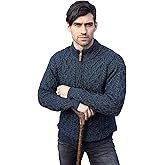 Aran Crafts Men's Irish Soft Cable Knitted Zip Neck Jacket (100% Merino Wool)
