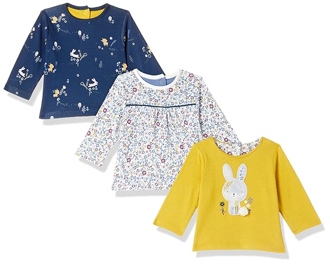 Baby Girls Floral Regular Fit T-Shirt (Pack of 3)(MA865-1_Multicoloured_Newborn)