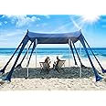 Vibemo Beach Tent, Beach Canopy Sun Shade with UPF50+ UV Protection, 10x10ft, Includes 8 Sandbags, Sand Shovel, Ground Pegs & 4 Stability Poles, Pop Up Sun Shelter for Camping, Picnics, Backyard Fun