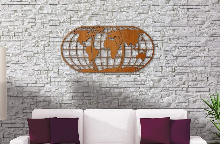 World Map Art 3D Woodcut - Huge Wood Globe Wall Hanging Huge 3D Earth World Map Decor