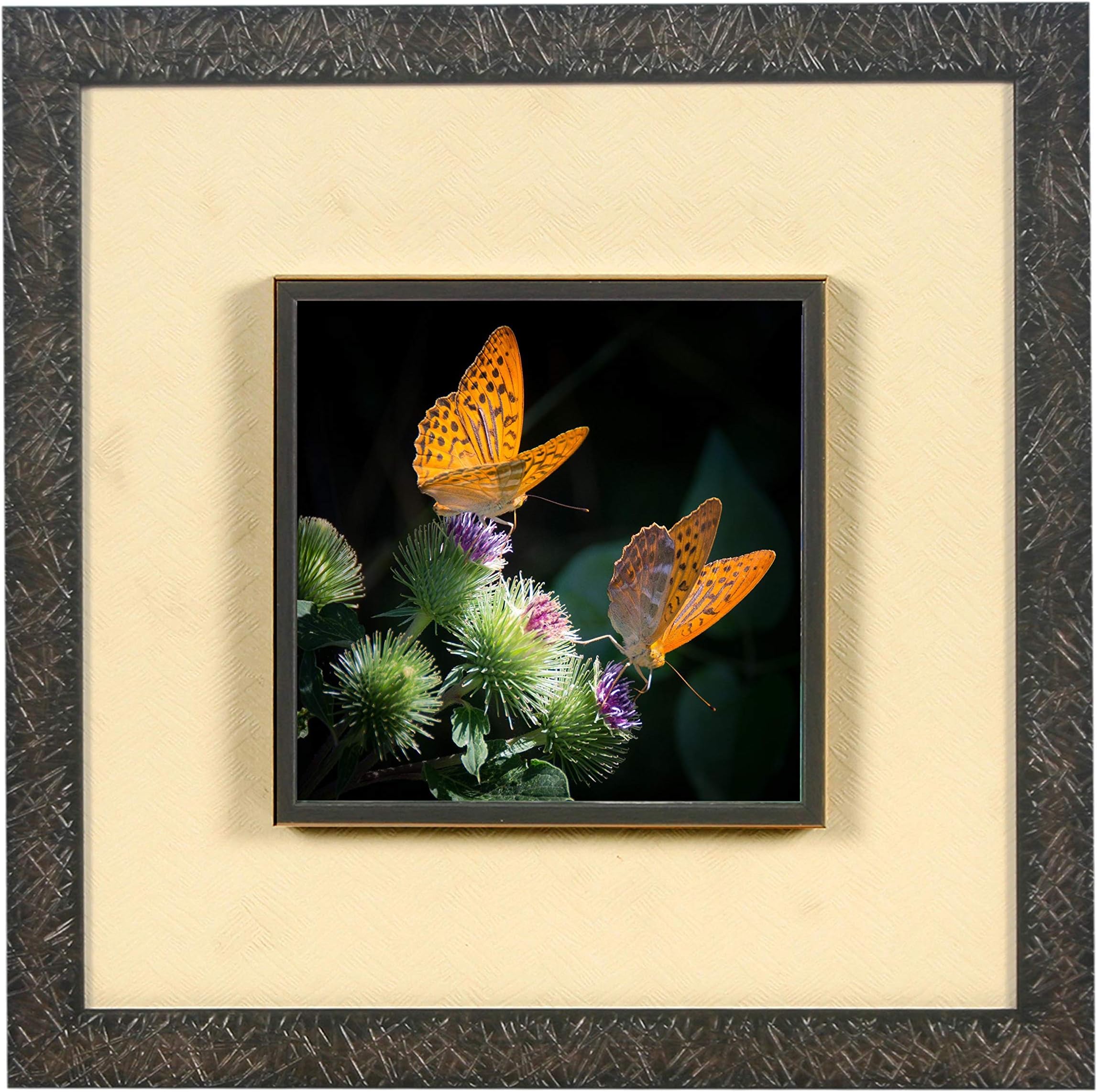 Wens 'Butterfly with Flowers Embossed' Wall Art Painting (Synthetic Wood, 33 cm x 33 cm x 4 cm)