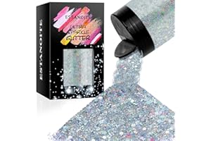 ESTANOITE Holographic Chunky Glitter, 5.64oz/160g Craft Glitter Powder Mixed Chunky & Fine Flakes, Iridescent Sequins for Nail Art, Hair, Body, Eye Epoxy Resin, Tumblers, Painting, Festival Decor (Silver)