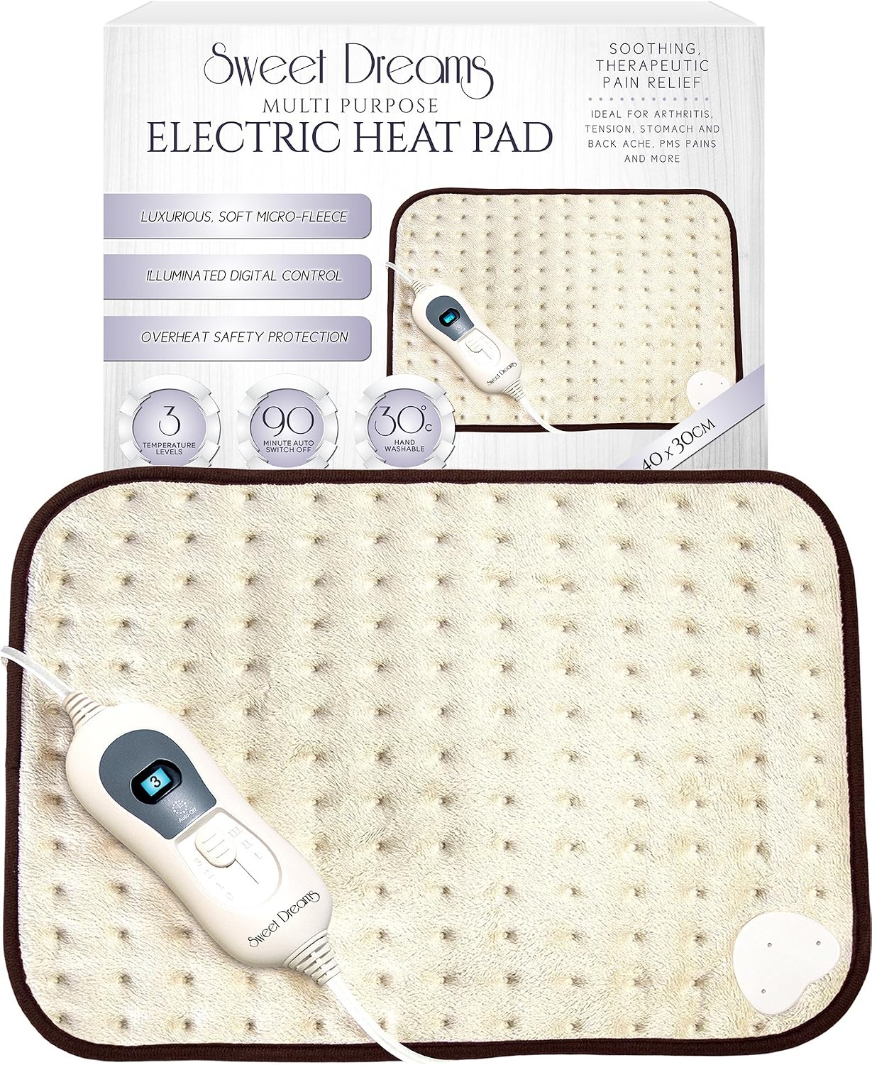 Sweet Dreams Heat Pad 50W, Electric Luxurious Soft with Auto Shut Off, Therapeutic