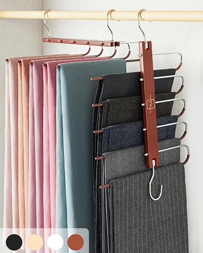 MORALVE Beech Wood 2 Pack Trousers Hangers 360° Swivel Space Saver