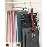 MORALVE Pants Hangers Space Saving - 2 Pack European Beechwood Scarf and Jean Hangers - Closet Organizer and Space Saver Pant Rack, Leggings Hanger, and Scarf Holder with 360° Swivel Hook