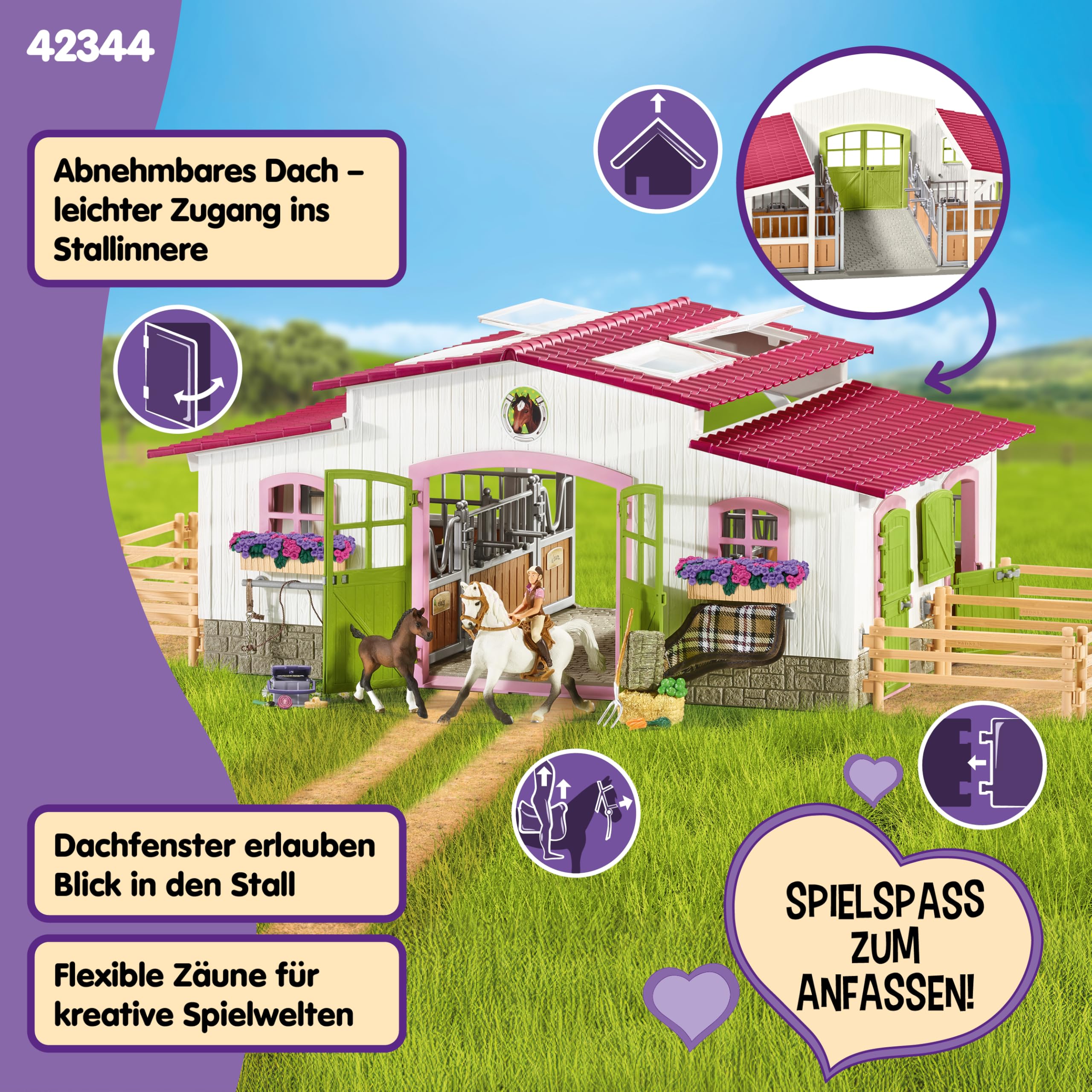SCHLEICH Horse Club | Reiterhof mit Reiterin und Pferden 42344 | Set aus Stall, Mädchenfigur, 2 Pferden & Zubehör | Geschenk für Kinder | Spielzeug ab 5 Jahren | 97 Teile | exklusiv bei Amazon 4