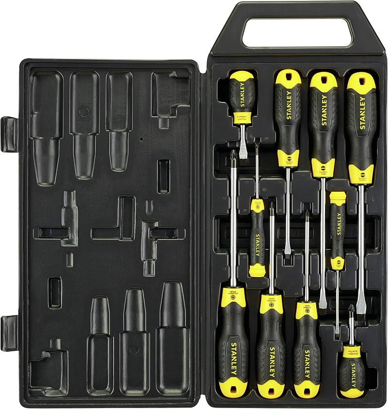 Stanley Cushion Grip 10 Pc Mixed Pozidriv & Slotted Screwdriver Set 2-65-014