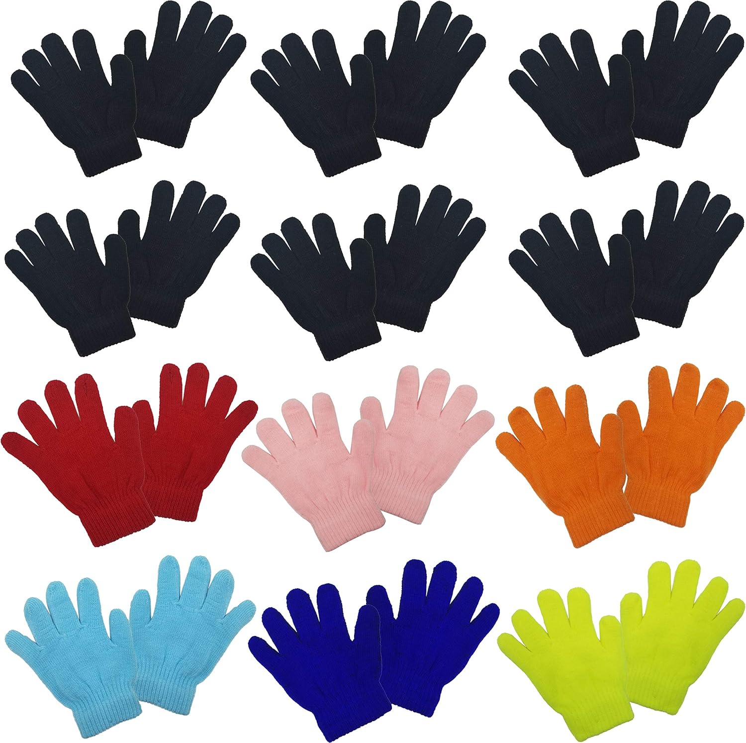 Kids Winter Magic Gloves, 12 Pairs Warm, Cute, Colorful, Stretchy Wholesale for Boys Girls, Children: Clothing