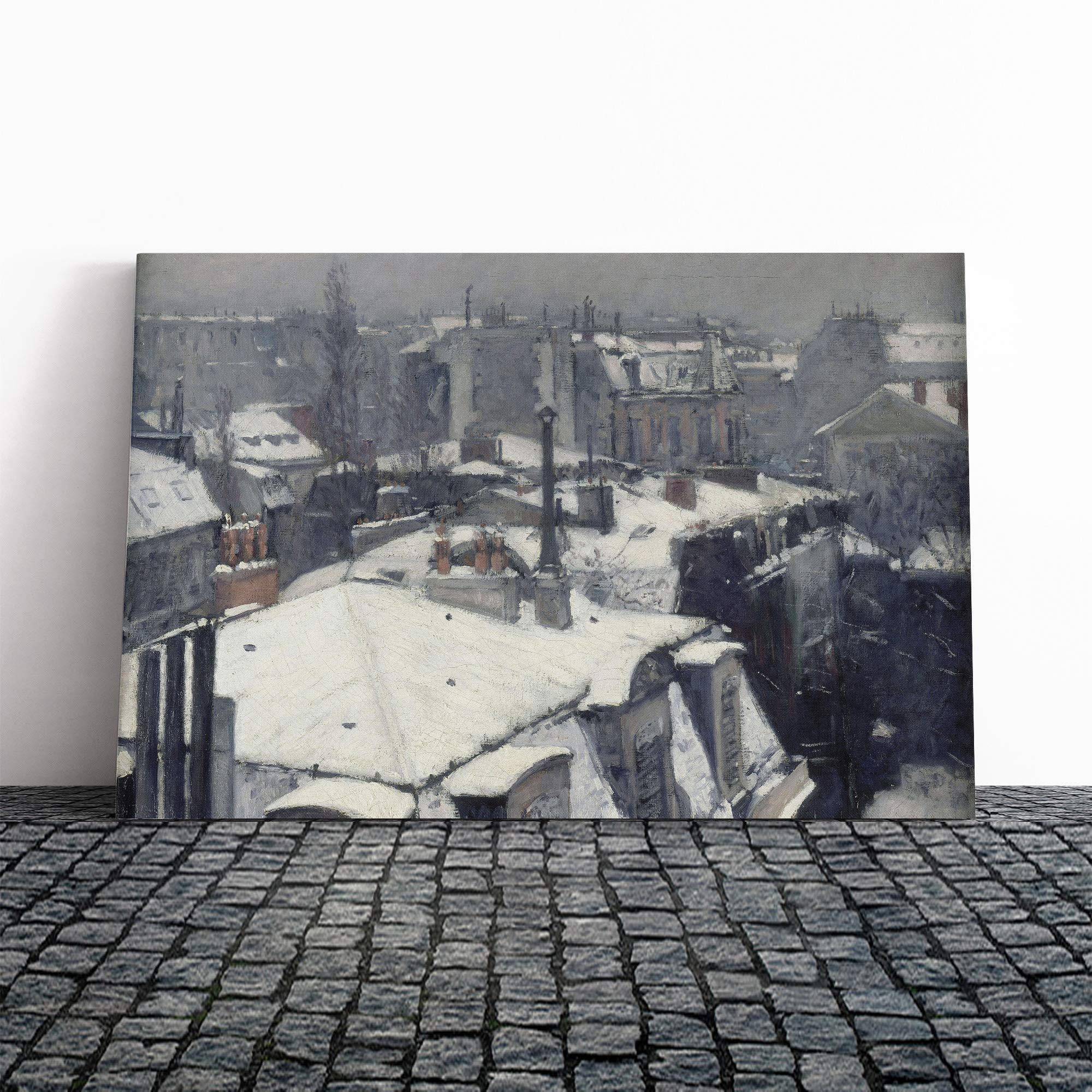 Gustave Caillebotte Rooftops in The Snow Canvas Print | Gallery Wrapped 30mm Frame Wall Art | 20x14 inches | Ready to Hang | Modern Landscape Picture | Living Room Bedroom Lounge Office