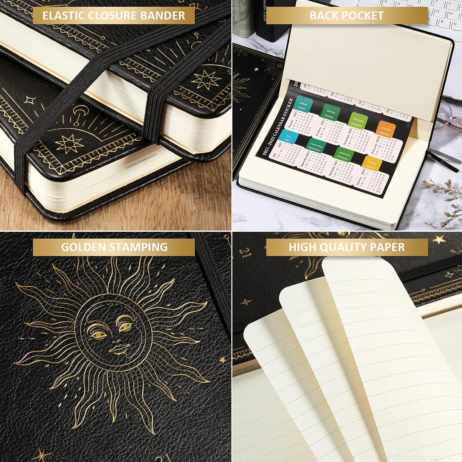 2021-2022 Planner - Academic Weekly Monthly Planner, 5.75" x 8.25", July 2021 - June 2022, Soft Faux Leather with Thick Paper, Pen Loop, Back Pocket with 88 Notes Pages - The Sun : Office Products
