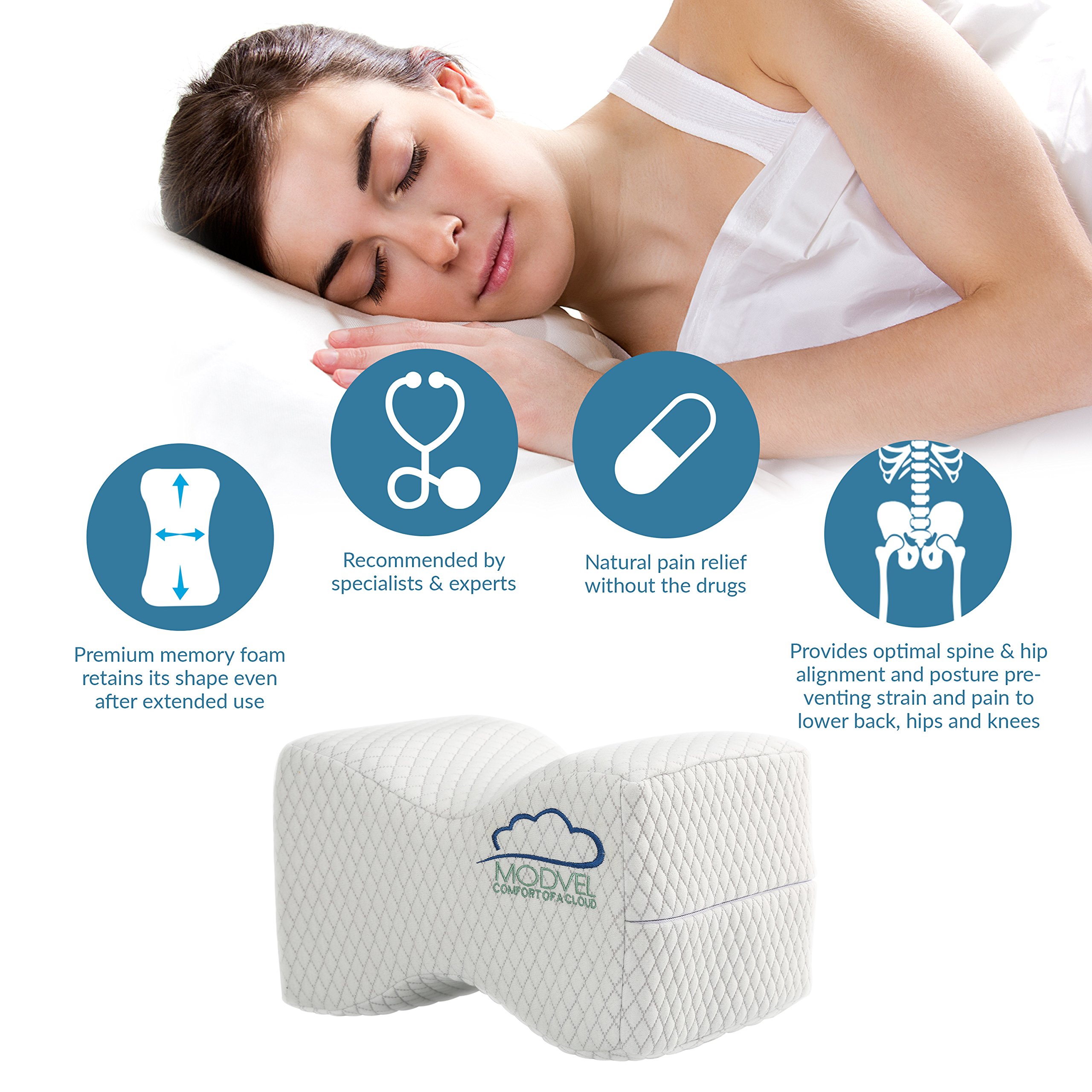 Modvel Orthopedic Knee Pillow Memory Foam Knee, Hip, Sciatica Lower