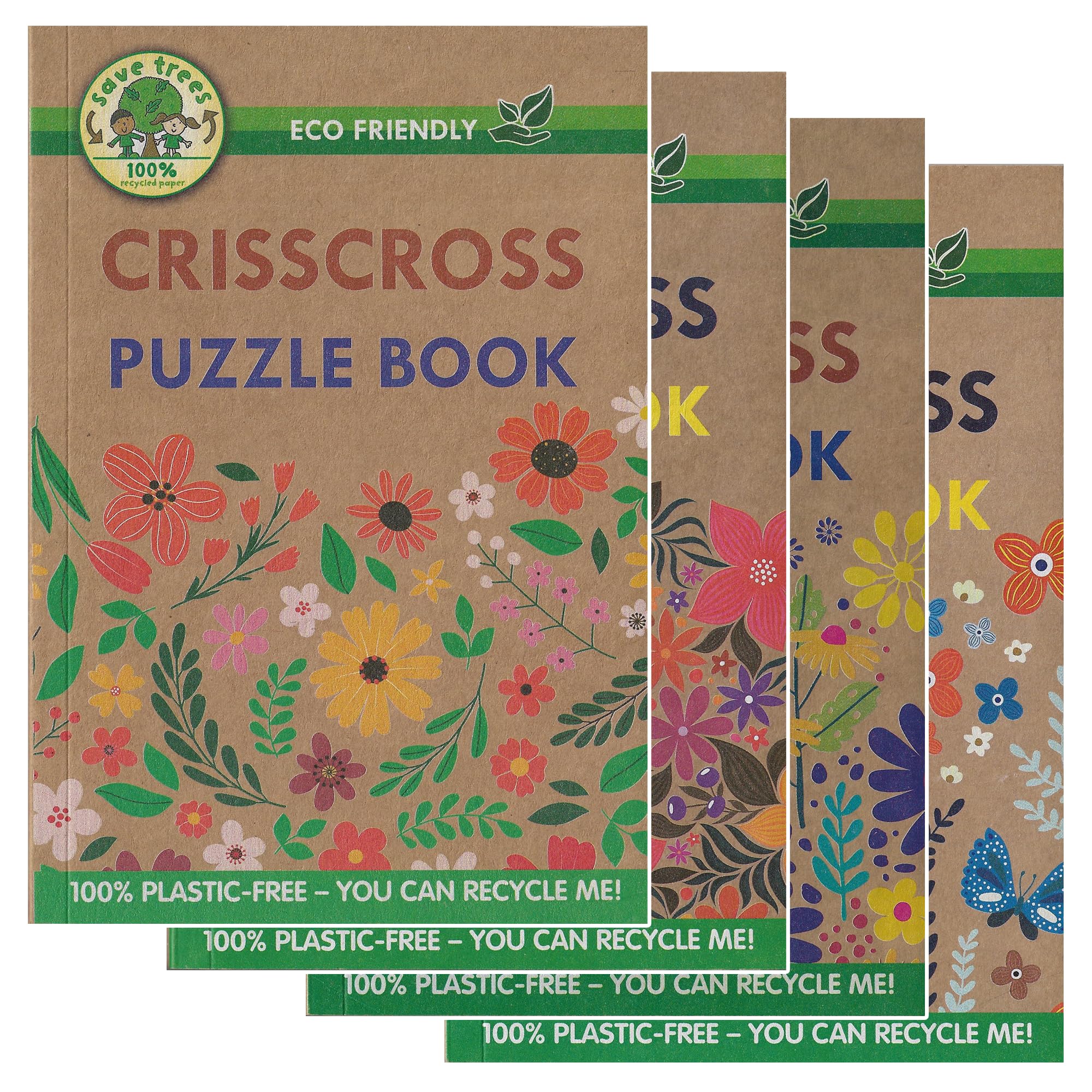 WF Graham Eco-Friendly Criss Cross Crossword Puzzle Books for Adults | Plastic-Free Crossword Books, Brain Teasers | Over 130 Criss Crosses in Each | Set of 4