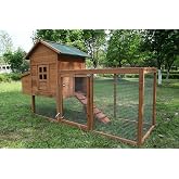 Outdoor Chicken Coop for 2-4 Chickens Wooden Hen House with Nesting Box | 80" Poultry Pet Hutch Backyard Run Cage w/ Waterproof Asphalt Roof, Ramp, Perch and Wire Fence