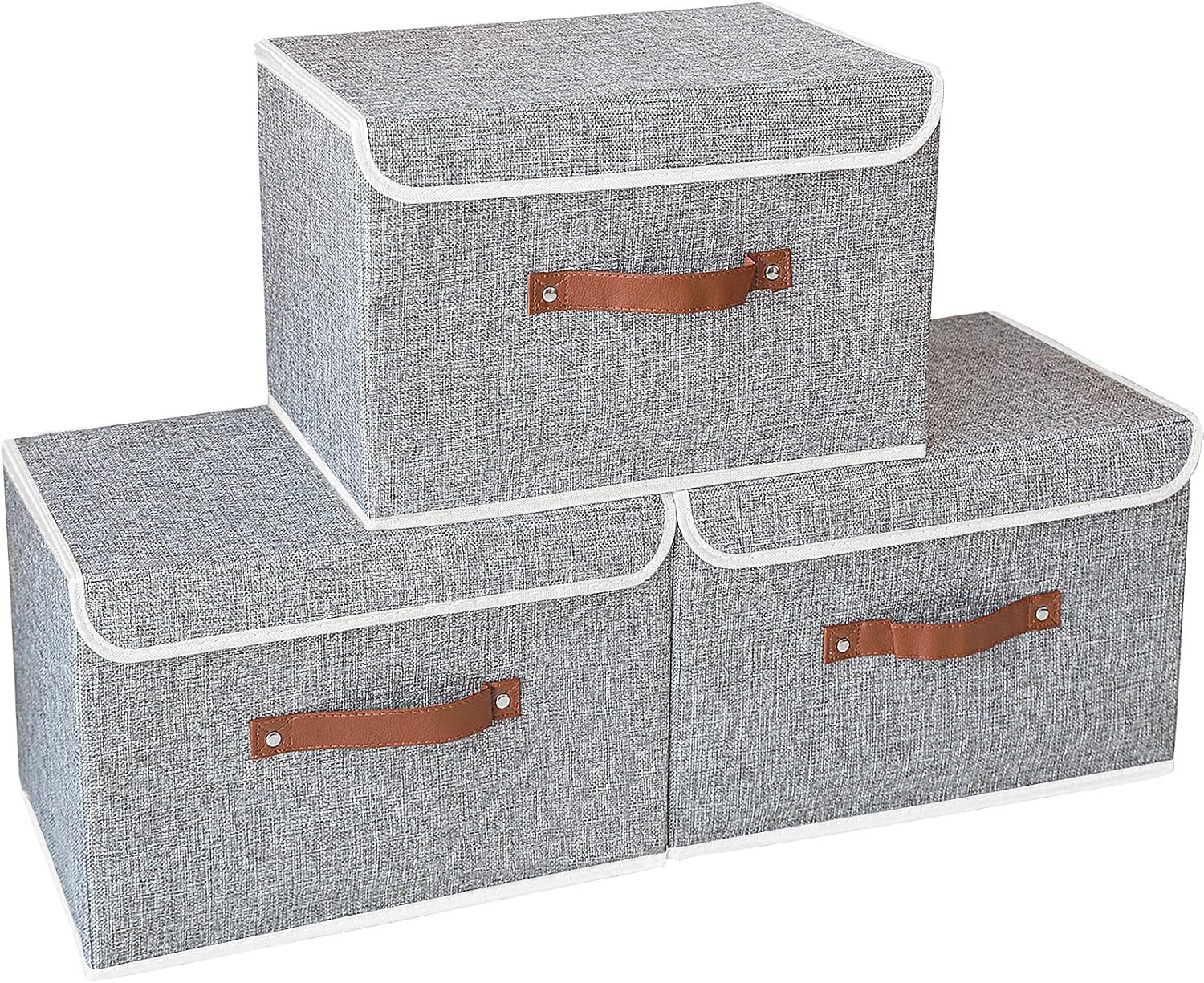 Yawinhe Collapsible Storage Box, Fabric Bin with Lids 3 Pack, Closet Baskets with Handle, for Organizing Clothes 38x25x25cm