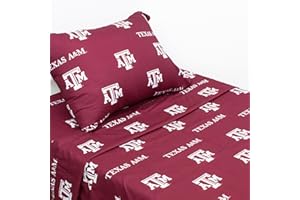 College Covers Everything Comfy Texas A&M Aggies Full Sized 4 Piece Sheet Set, Team Color Background, 1 Flat Sheet, 1 Fitted Sheet, 2 Pillowcases