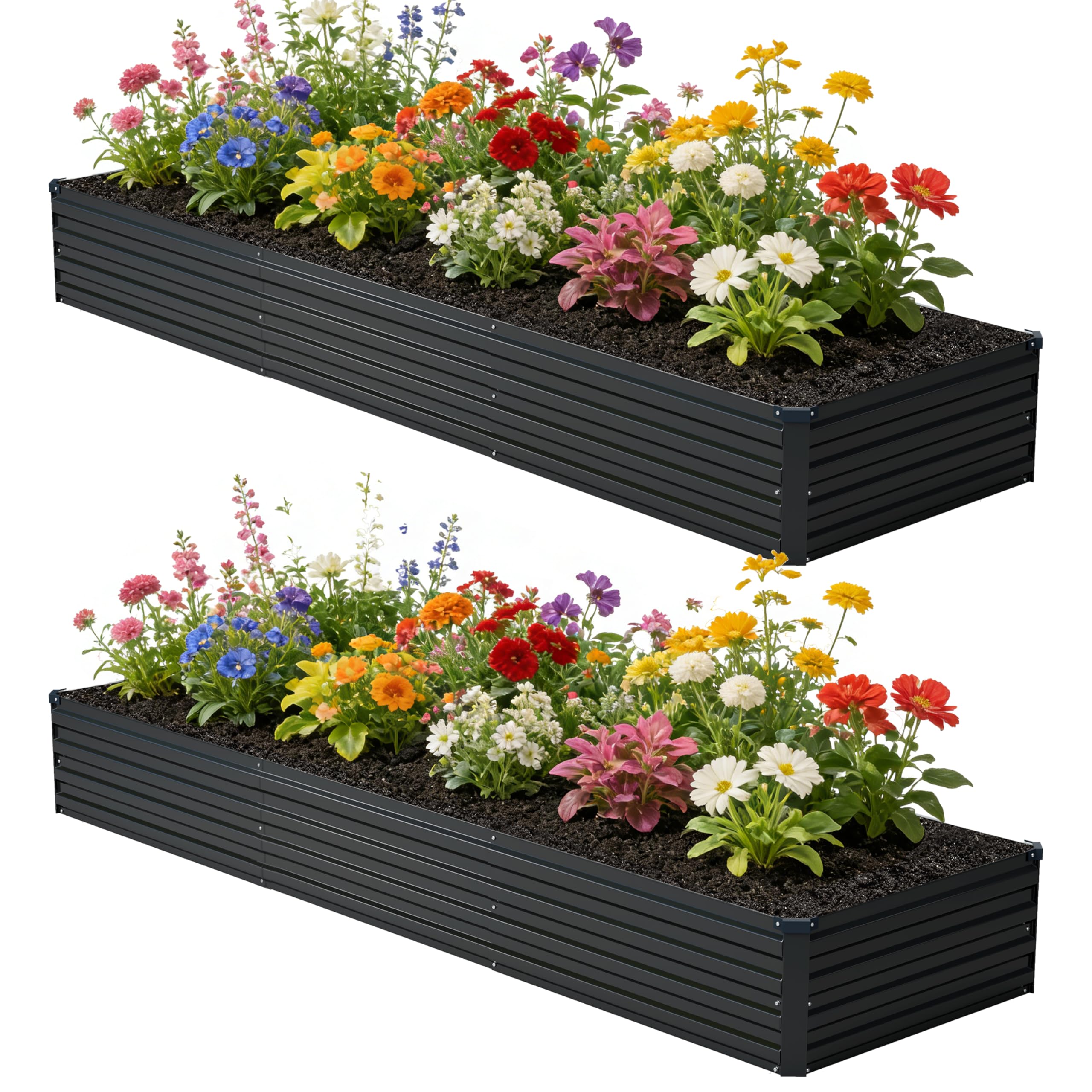 zunatu 10x2x1 ft(2 Pack) Galvanized Raised Garden Bed,Outdoor Planter Box Metal Patio Kit Planting Bed for Vegetables Flowers and Succulents,Black Image