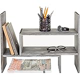 Distressed Gray Wood Adjustable Desktop Bookshelves, Countertop Display Shelves