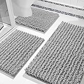 Yimobra Bathroom Rug Set 3 Piece - Super Absorbent Quick Dry Chenille Bath Mats & Toilet Rug, Non Slip Machine Washable, Extra Thick Shaggy Floor Mat for Shower Tub Sink, Grey