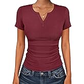 ANRABESS Women Short Sleeve Tops V Neck Rib Knit Slim Fit Shirts Basic Tee 2026 Summer Casual T-Shirt Outfits Clothes