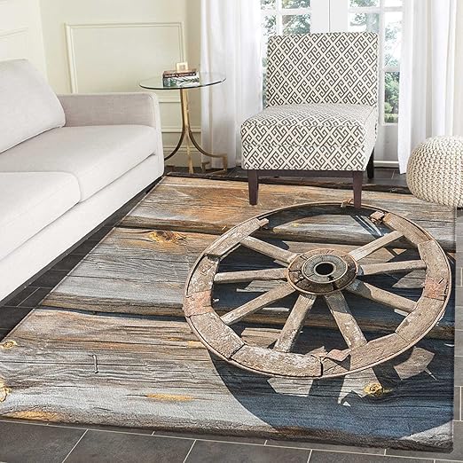 Amazon Com Barn Wood Wagon Wheel Rug Kid Carpet Old Log Wall With