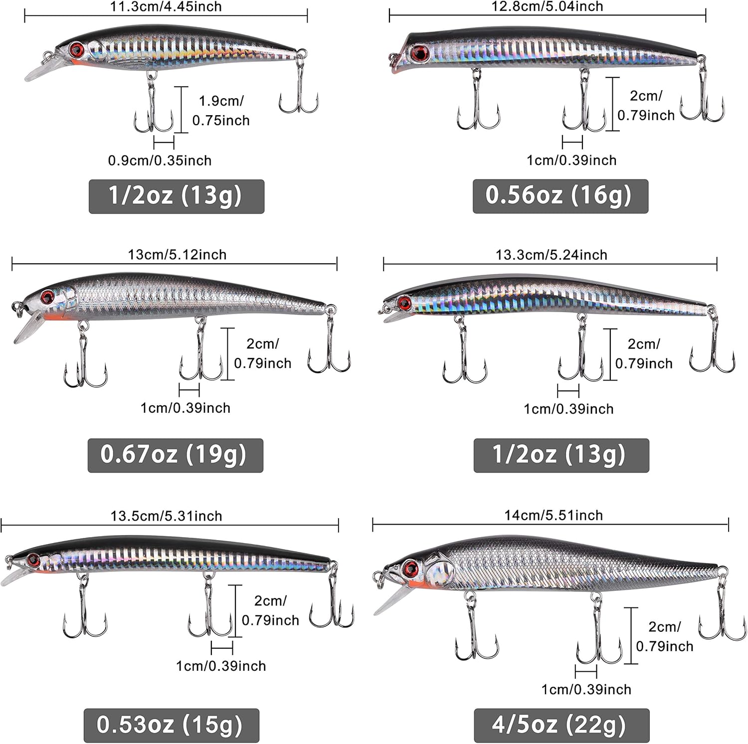 OROOTL Saltwater Fishing Lures Assortment - 6pcs Topwater Lure Set Plugs Minnow Popper Jerkbait Floating Surf Fishing Casting Lures for Striper Bass Salmon Perch : Sports & Outdoors