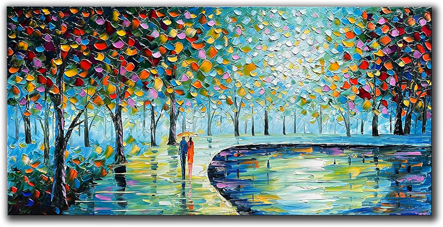 Paintings - JELRINR 3D Contemporary Art Oil Painting On Canvas Palette Knife Texture landscape paintings Hand painted Acrylic paintings Home living Room Office Decor Canvas Wall Modern Abstract Art 24x48inch