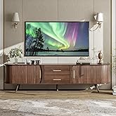 Merax 70" Fluted TV Stand for TVs Up to 80", Mid Century Entertainment Center with Sliding Tambour Doors and Drawers, Modern Curved Media Console with Storage for Living Room, Walnut