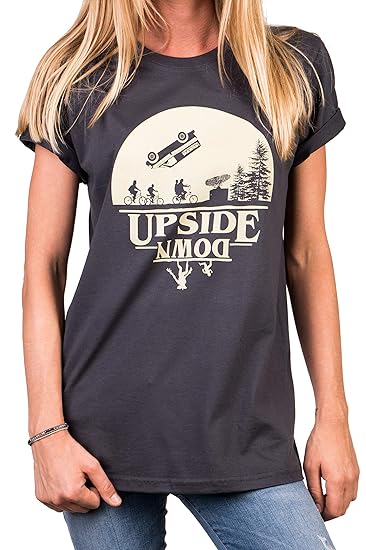 MAKAYA Stranger Things Shirt Damen - Upside Down Oversize Top - große Größen grau