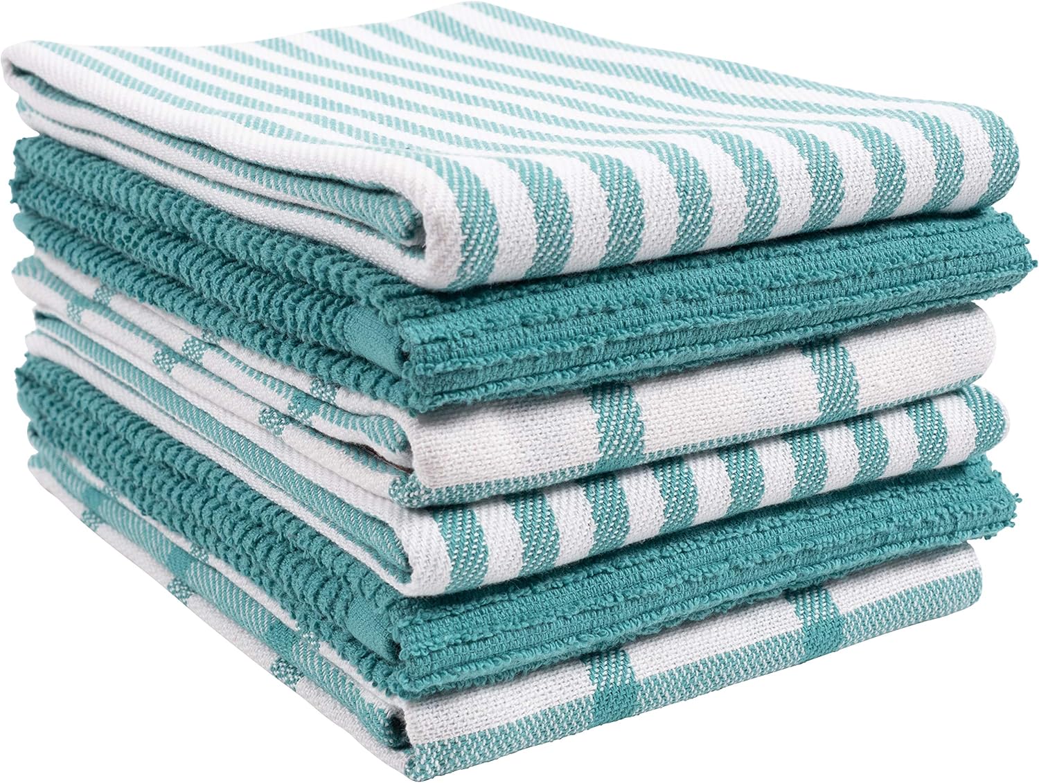 KAF Home Mixed Flat & Terry Kitchen Towels | Set of 6 18 x 28 Inches | 4 Flat Weave Towels for Cooking and Drying Dishes and 2 Terry Towels, for House Cleaning and Tackling Messes and Spills (Teal): Home & Kitchen