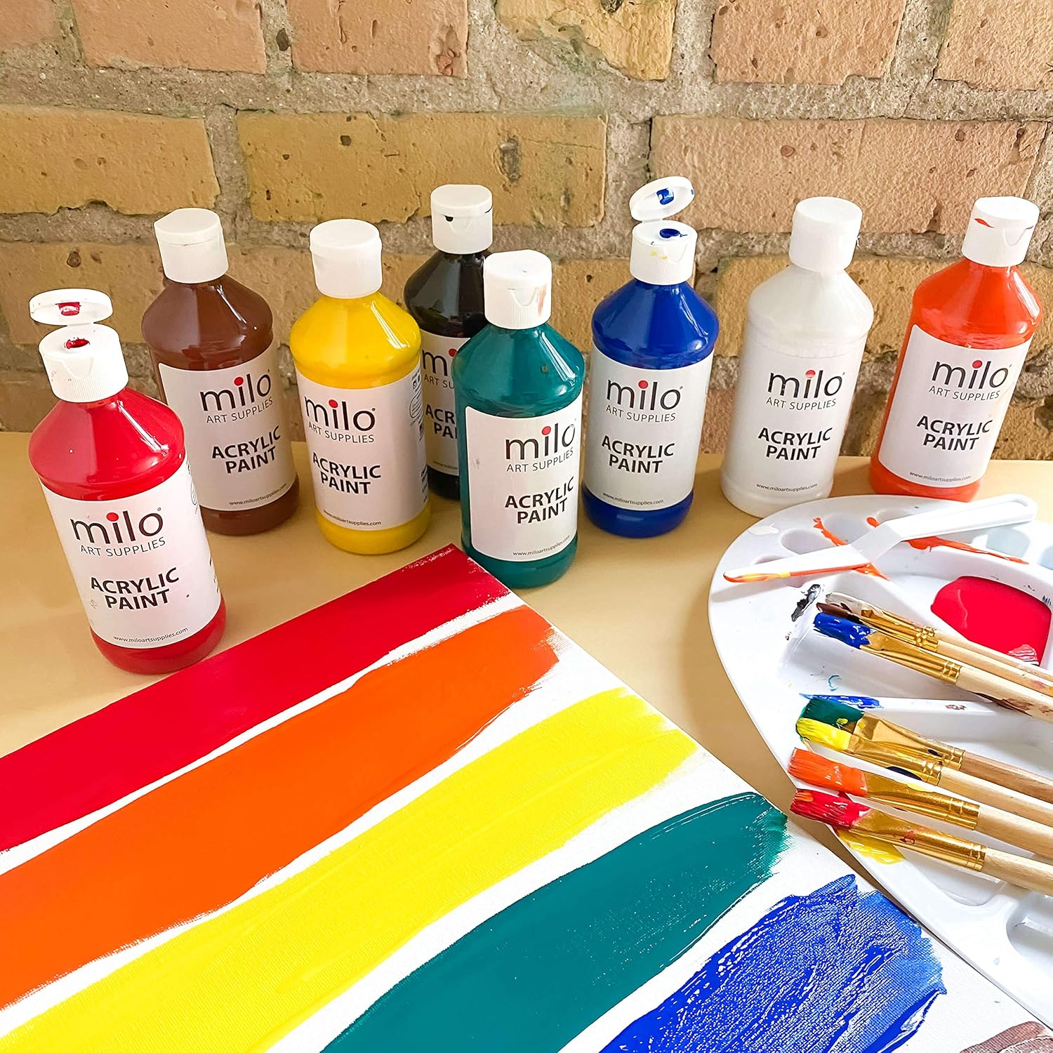 milo Acrylic Paint Set of 8 Colors | 8 oz Bottles | Student Primary Colors Acrylics Painting Pack | Made in the USA | Non-Toxic Art & Craft Paints for Artists, Kids, & Hobby Painters: Home Improvement