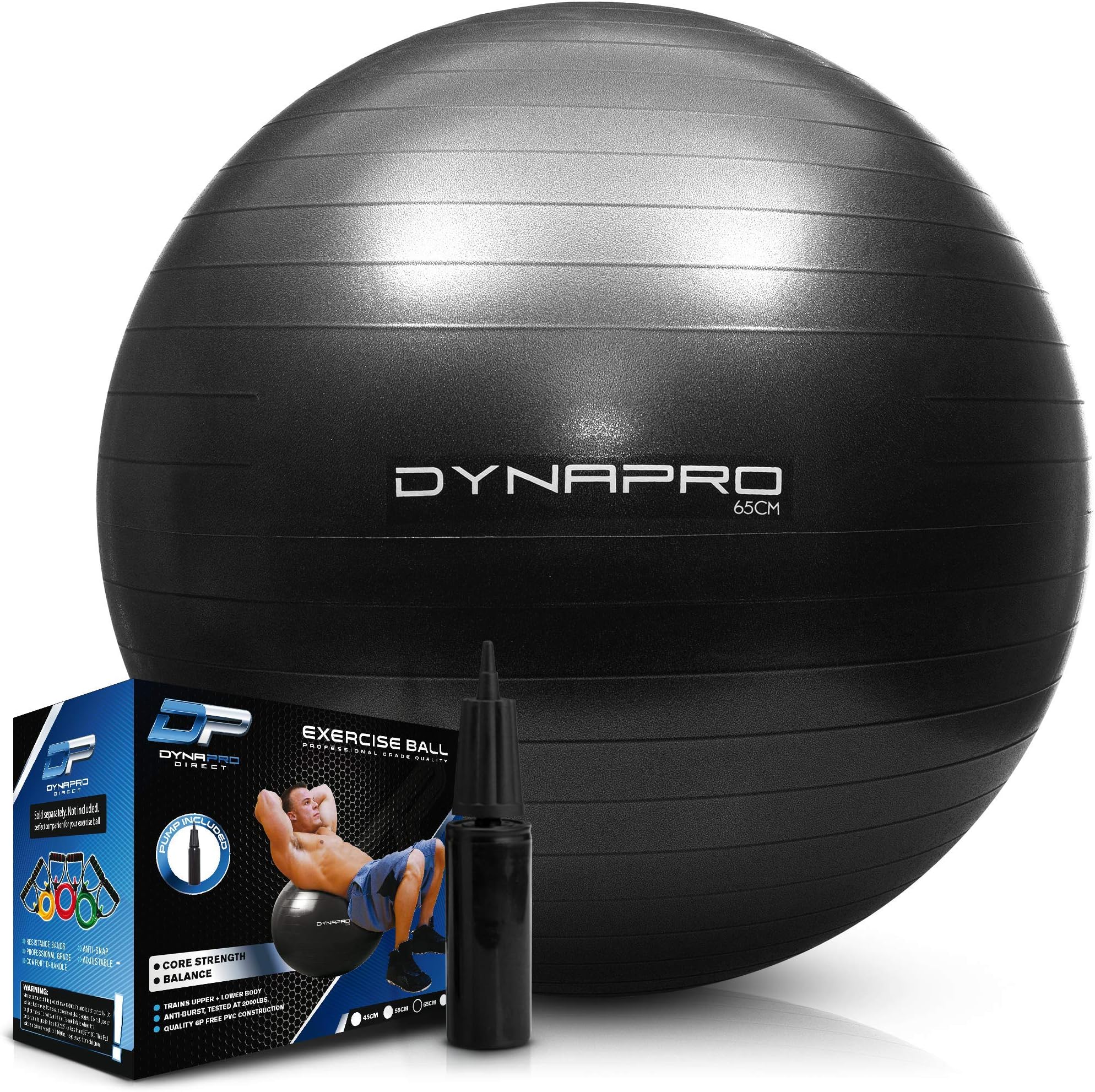 DYNAPRO Exercise Ball โ Extra Thick Eco-Friendly & Anti-Burst Material Supports Over 2200lbs โ Stability Ball for Home, Gym, Chair, Birthing Ball