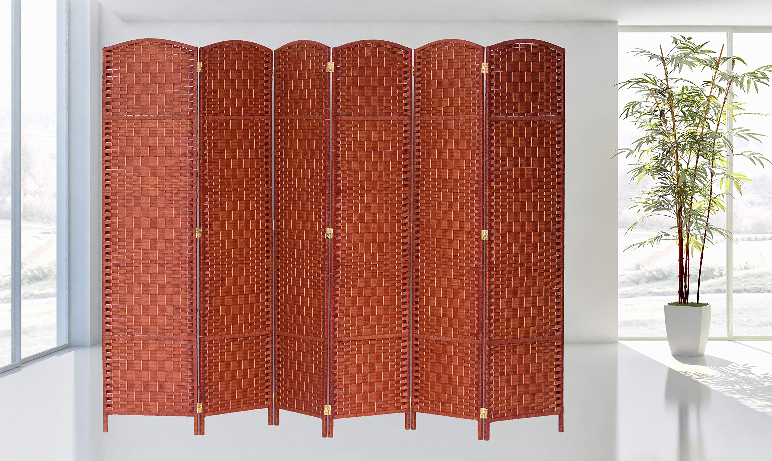 Legacy Decor 6 Panels Room Divider Screen Weaved Bamboo Fiber Honey Color 5.9 ft High X 8.75 ft Wide