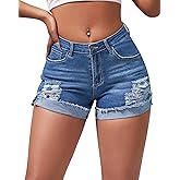roswear Women's Ripped Mid Rise Stretchy Denim Jeans Shorts