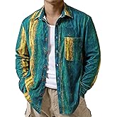 JOTOOK Mens Printed Corduroy Shirts Long Sleeve Button Down Lightweight Casual Shirt Vintage Transitional Shacket