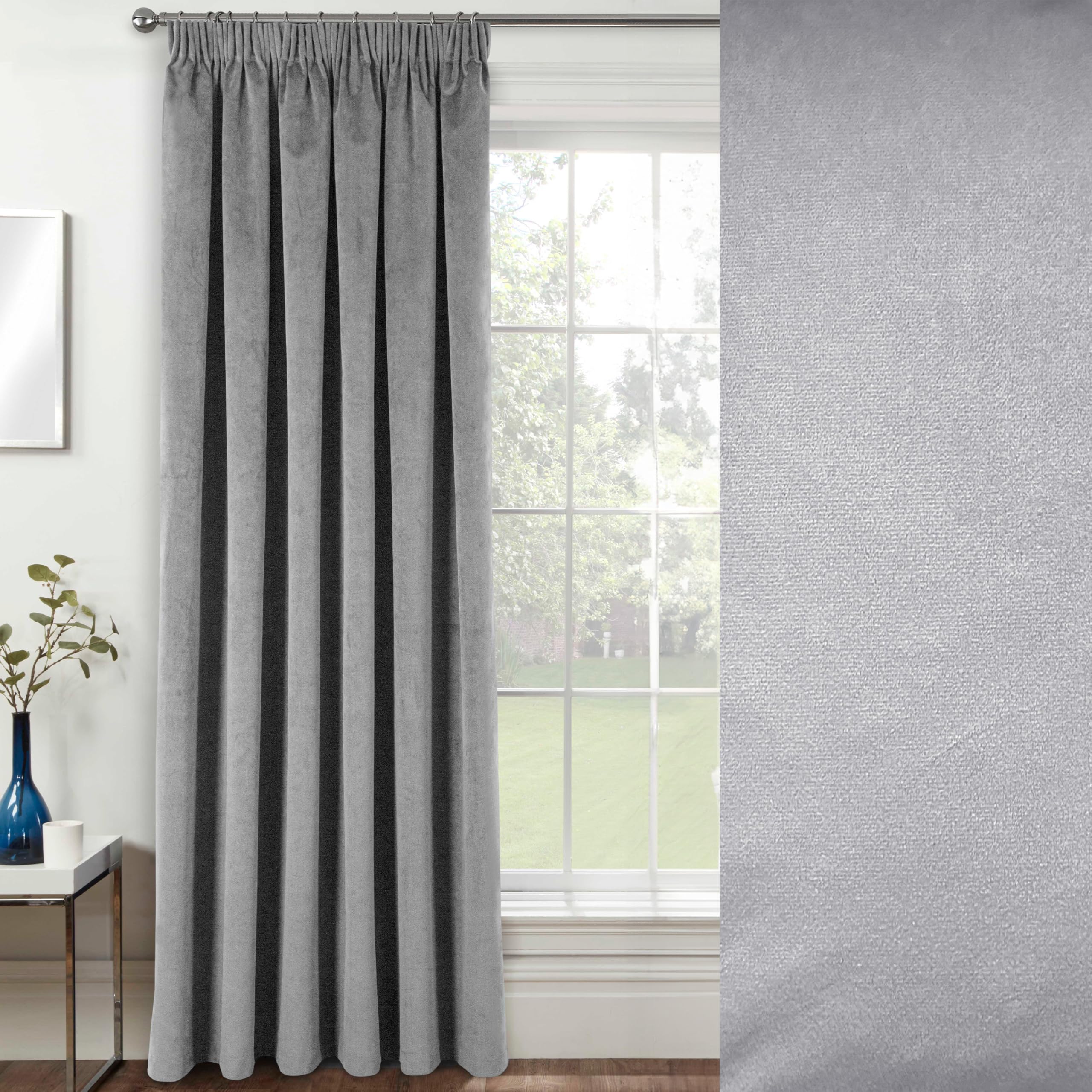 Enhanced Living Velvet Grey Thermal Door Curtains 100% Blackout Door Curtain Tape Top - 66 x 84 Inch (168 x 214cm) Energy Saving Noise Reducing Curtain for Living Room Bedroom Doorway Curtain