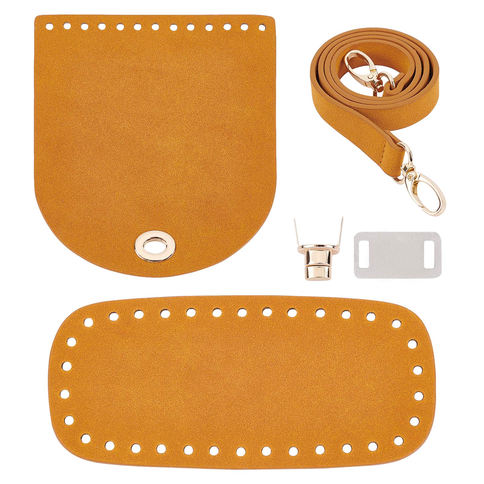CHGCRAFT DIY Knitting Crochet PU Leather Bag Nail Bottom Shaper Mat Insert Cushion Base with Holes Snap Hook Clasps Fit for Handbag Brown