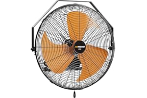 AIRWIZARD Pro Serie 18 inch Industrial Wall-Mount Fan, 5200 CFM High Velocity Metal Commercial Fan, 3 Speed, Adjustable Tilt, for Garage, Greenhouse, Covered Patio, Workshop, Gym Room, Basement