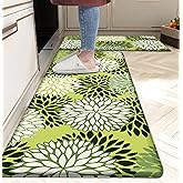 Kitchen Mats Set of 2 Cushioned Anti Fatigue Kitchen Rugs Non Slip Waterproof Kitchen Runner Memory Foam Floor Mat Comfort Standing Mat for Sink,Office,Laundry, Green