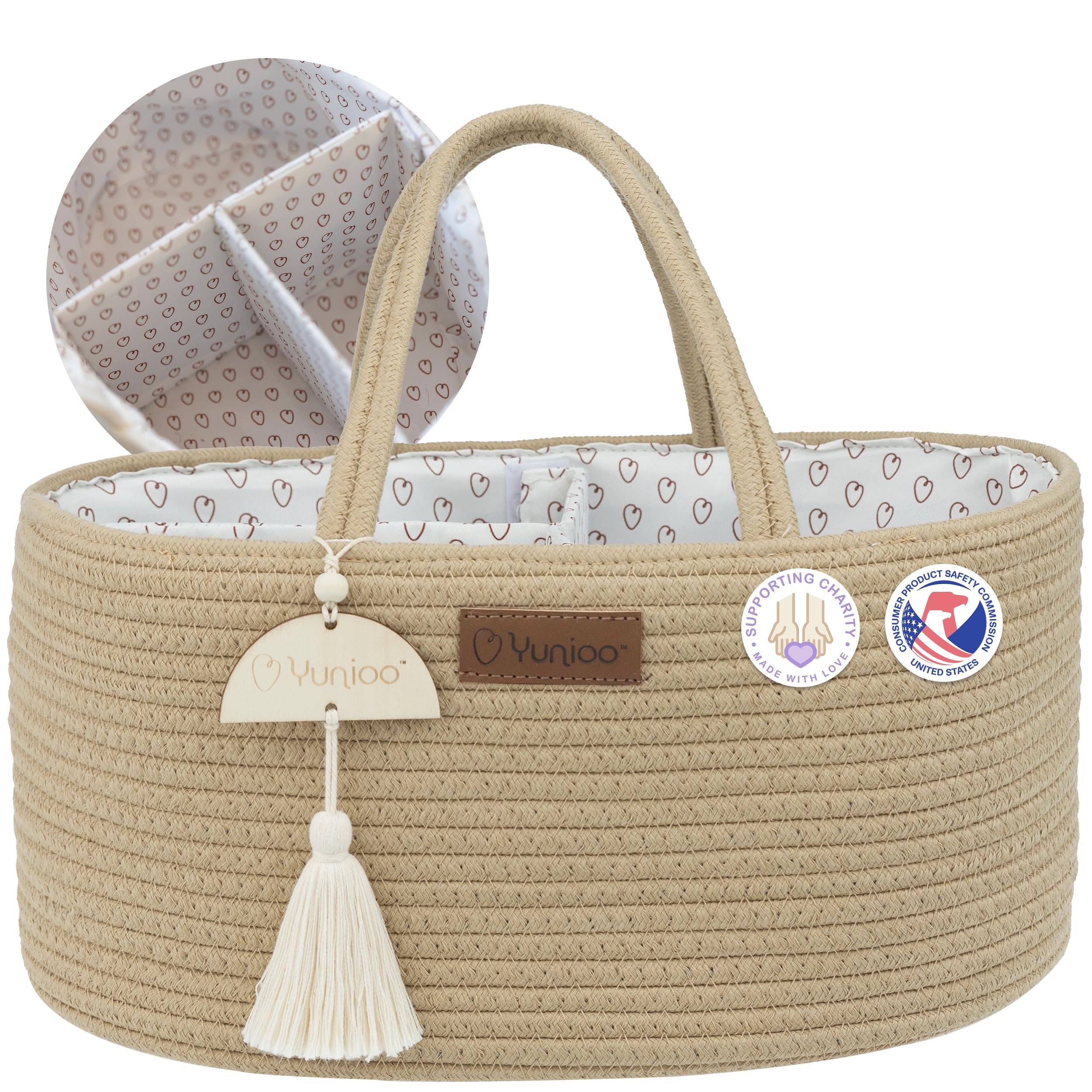 Yunioo Nappy Caddy Organiser, Baby Caddy, Portable Diaper Changing Bag, Nursery Storage Basket with Sturdy Handles, Removable Dividers, Ideal for Baby Shower Gifts & Newborn Essentials