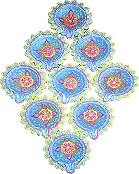 Rainbow | Terracotta Clay Diya [Set of 9] for puja | and Diwali
