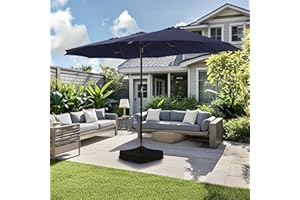 Caprihom Large Patio Umbrella with Base Included,15ft Double Sided Outdoor Rectangular Patio Umbrella with Crank Handle, for Lawn Garden, Blue