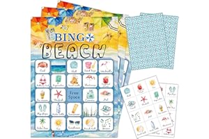mermermu 5"x7" Hawaii Beach Bingo Cards (24 Kinds), Beach Birthday Party Favors for Teenagers, Road Trip Activities, Travel Bingo, Family Party Activities -002beach