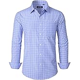 J.VER Dress Shirts for Men Cotton Long Sleeve Button Down Shirt Business Casual Classic Plaid Tops with Pocket