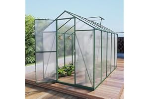Vigo huseeo 86in High 6*10.2FT Greenhouse for Outdoors, Polycarbonate Greenhouse with Stronger Wind Protection and Roof Vent, Walk-in Large Aluminum Sunroom Winter Proof, Green