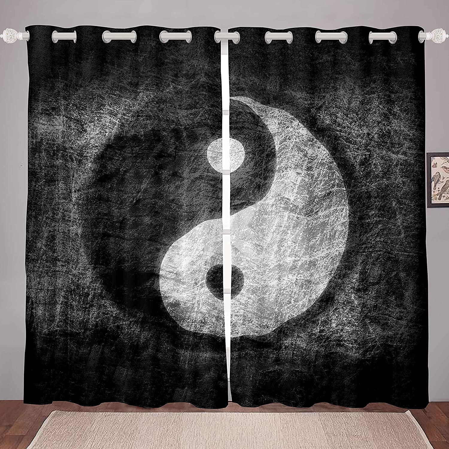 Homemissing Yin Yang Curtains For Girls Boys Children Boho Trippy Psychedelic Art Window Drapes Decorative Gossip Pattern Window Treatments Traditional Ying Yang Theme Curtain W46*L72