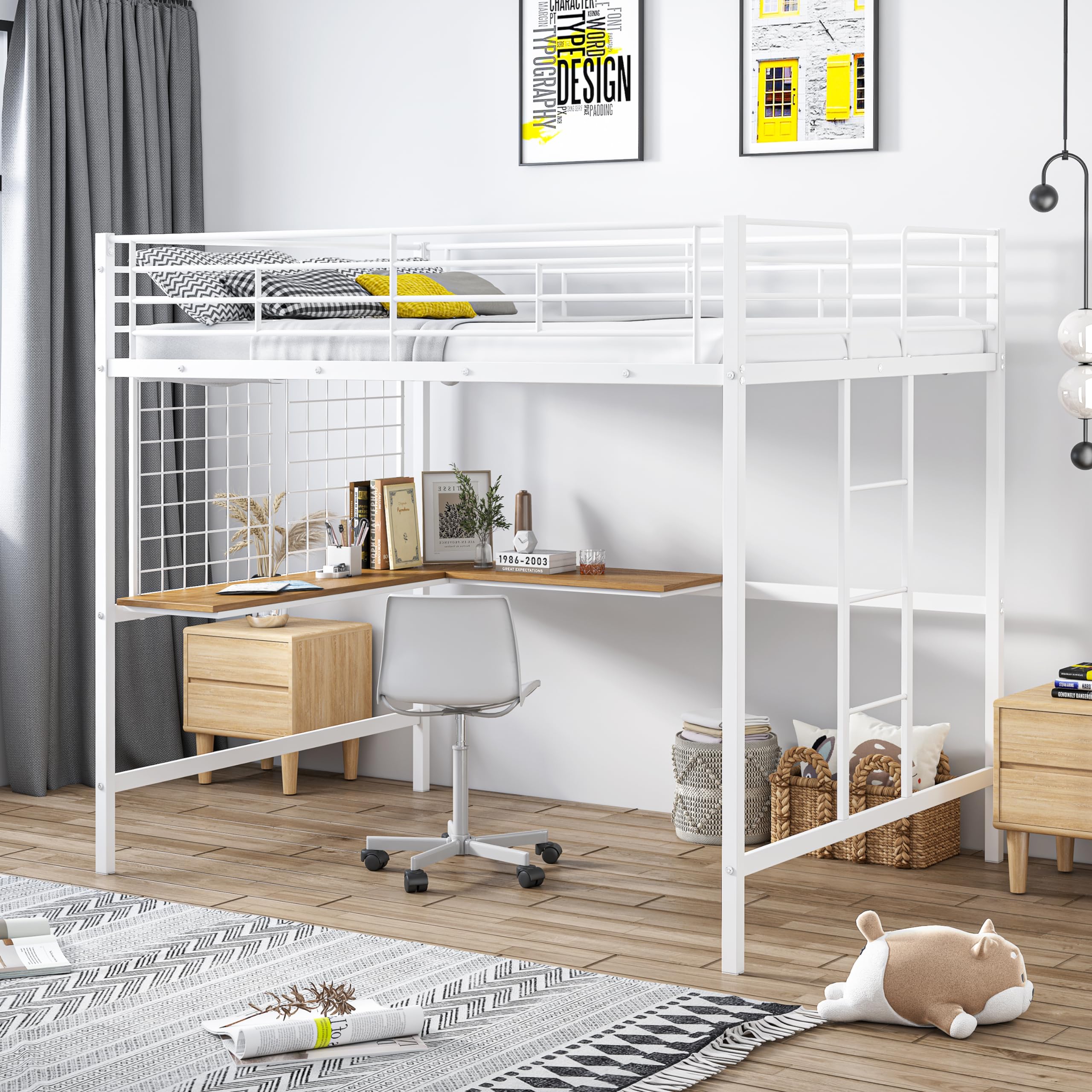 BIADNBZ Full Loft Bed with Built-in L-Shape